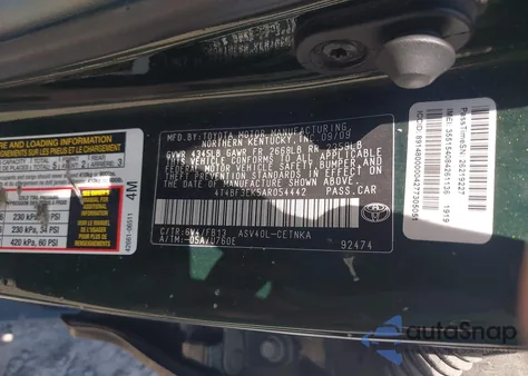 2010 Toyota Camry Le from USA, damaged, VIN 4T4BF3EK5AR054442